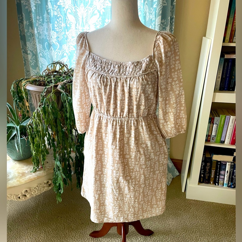beige cotton cottagecore dress